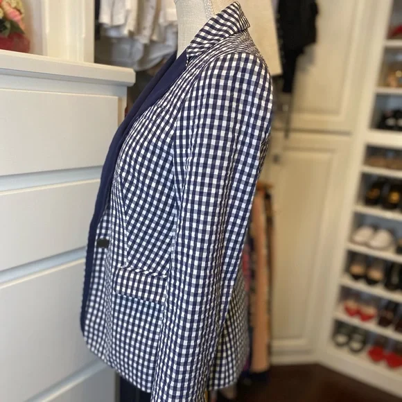 JCrew Blue & White Gingham Blazer Size 2 - Picture 3 of 9
